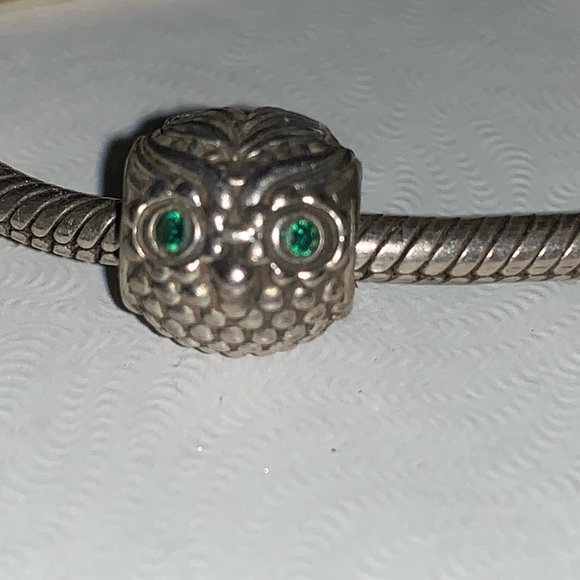 Pandora wise owl green eyes charm silver - Picture 2 of 2